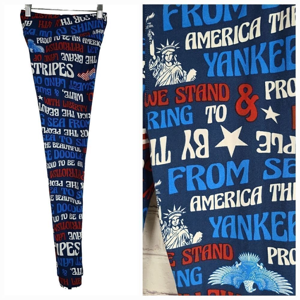 LuLaRoe Patriotic Americana Leggings OS Buttery Soft USA Word Art NWOT Lyrics
